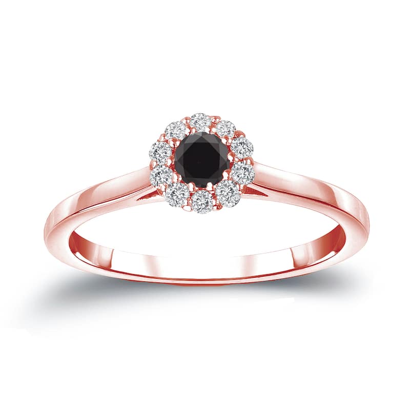 Auriya 14k Gold 1/4ctw Halo Black Diamond Engagement Ring