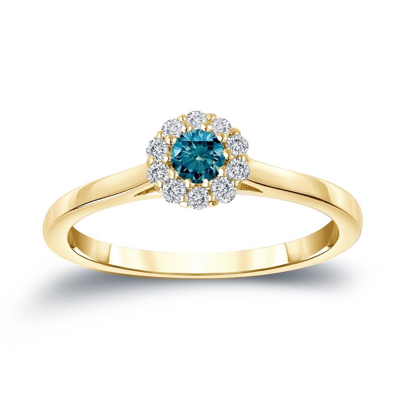 Auriya 14k Gold 1/4cttw Blue Diamond Halo Engagement Ring - Yellow - 9