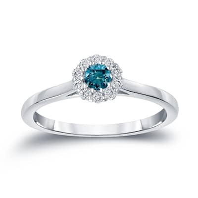 Auriya 14k Gold 1/4cttw Blue Diamond Halo Engagement Ring
