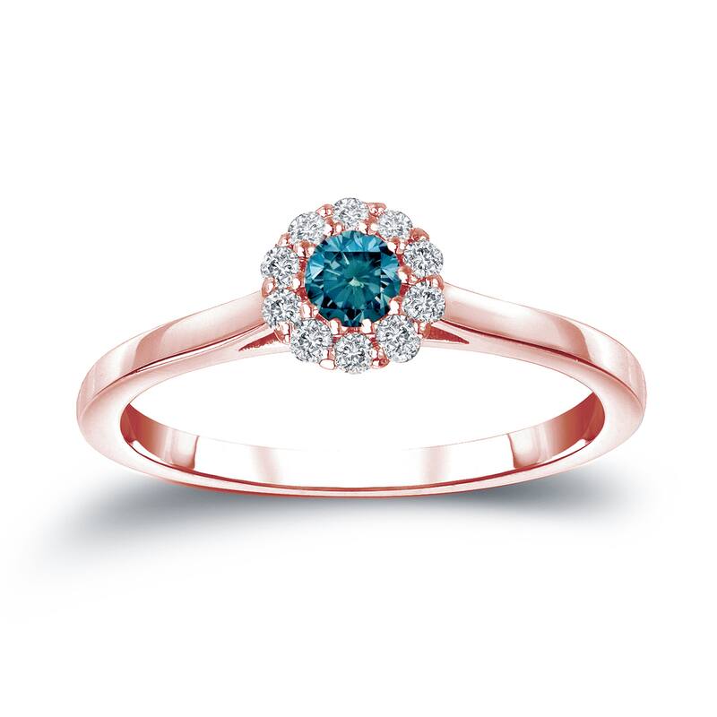 Auriya 14k Gold 1/4cttw Blue Diamond Halo Engagement Ring - Rose - 4.5