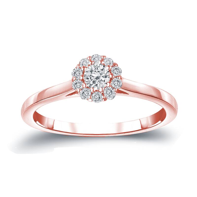 Auriya 14k Gold 1/4cttw Halo Diamond Engagement Ring - 4 - Rose
