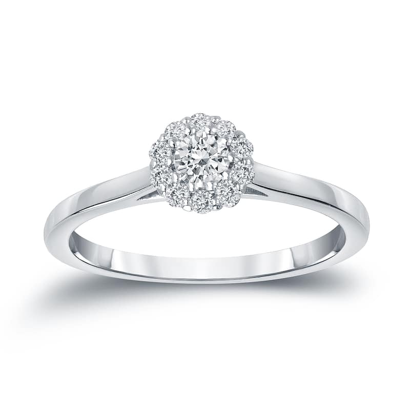 Auriya 14k Gold 1/4cttw Halo Diamond Engagement Ring - 4 - White