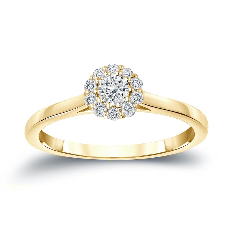 Auriya 14k Gold 1/4cttw Halo Diamond Engagement Ring - 4 - Yellow