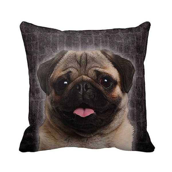 Pug Fawn Grunge 16-inch Black Throw Pillow
