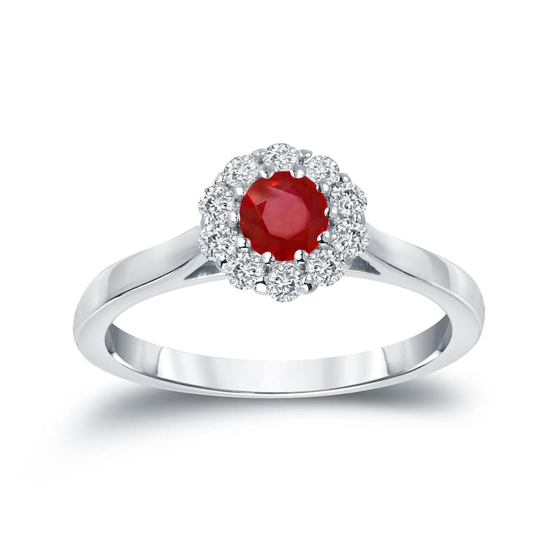 Auriya 1/3ct Red Ruby Gemstone and 1/5ctw Halo Diamond Engagement Ring 14k Gold - 4 - White