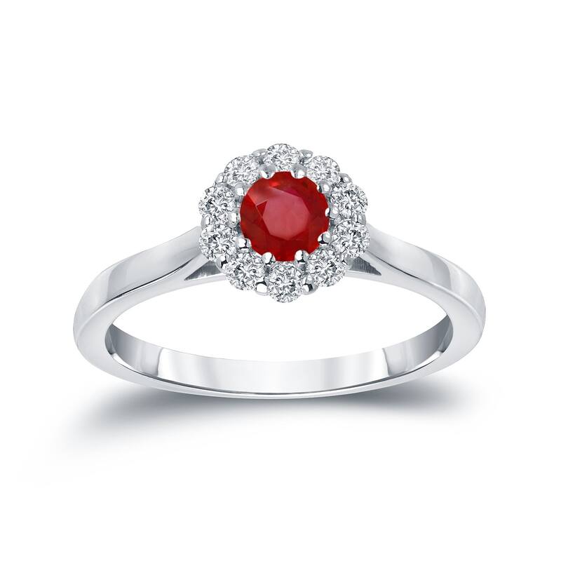 Auriya 1/3ct Red Ruby Gemstone and 1/5ctw Halo Diamond Engagement Ring 14k Gold