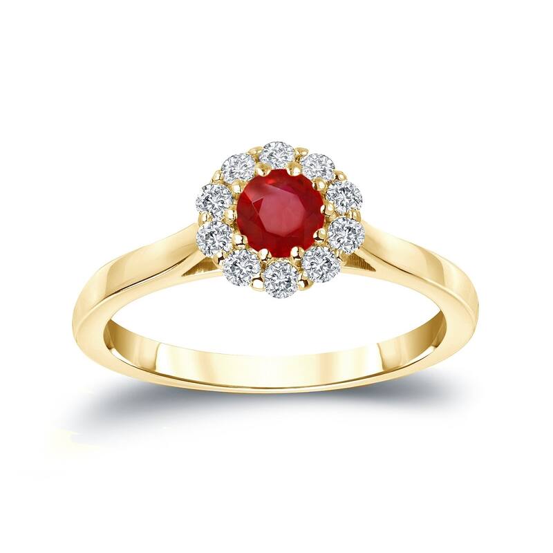 Auriya 1/3ct Red Ruby Gemstone and 1/5ctw Halo Diamond Engagement Ring 14k Gold