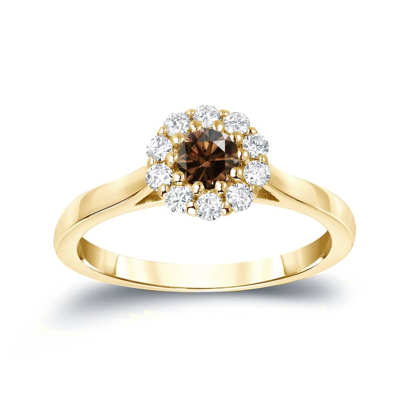 Auriya Round Halo Brown Diamond Engagement Ring 1/2ct TDW 14K Gold