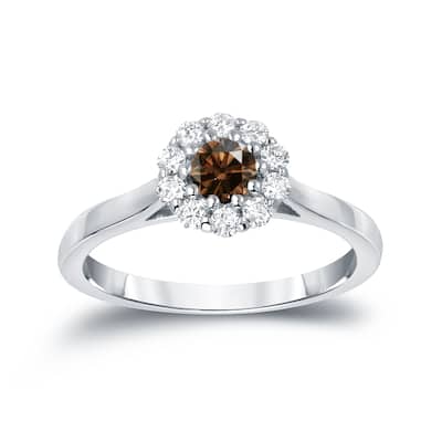 Auriya Round Halo Brown Diamond Engagement Ring 1/2ct TDW 14K Gold