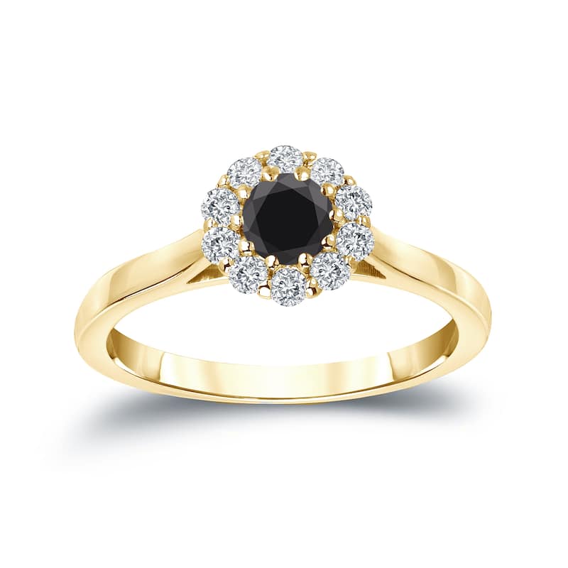 Auriya Round Halo Black Diamond Engagement Ring 1/2ct TDW 14K Gold - 4 - Yellow
