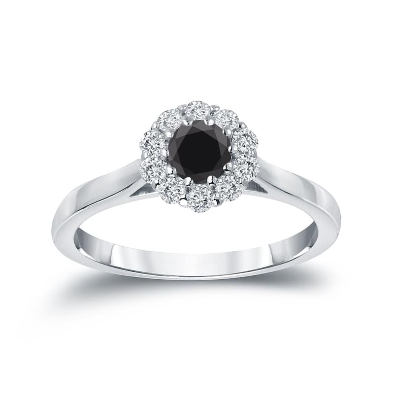 Auriya Round Halo Black Diamond Engagement Ring 1/2ct TDW 14K Gold - 4 - White
