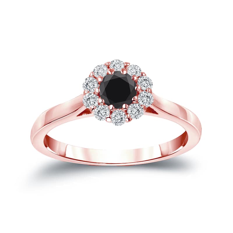 Auriya Round Halo Black Diamond Engagement Ring 1/2ct TDW 14K Gold - 4 - Rose