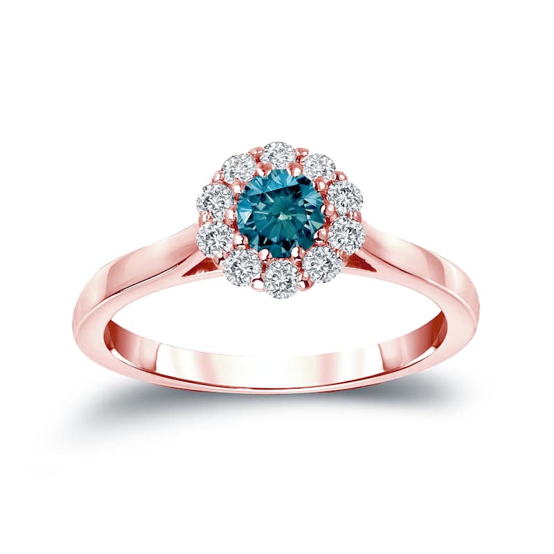 Auriya Round Halo Blue Diamond Engagement Ring 1/2ct TDW 14K Gold (H-I, I1-I2) - 4 - Rose
