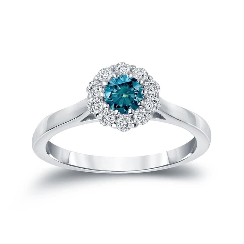 Auriya Round Halo Blue Diamond Engagement Ring 1/2ct TDW 14K Gold (H-I, I1-I2) - 4 - White