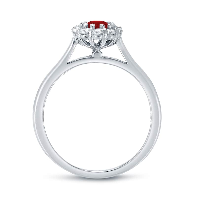 Auriya 1/2ct Red Ruby Gemstone and 1/3ctw Halo Diamond Engagement Ring 14k Gold
