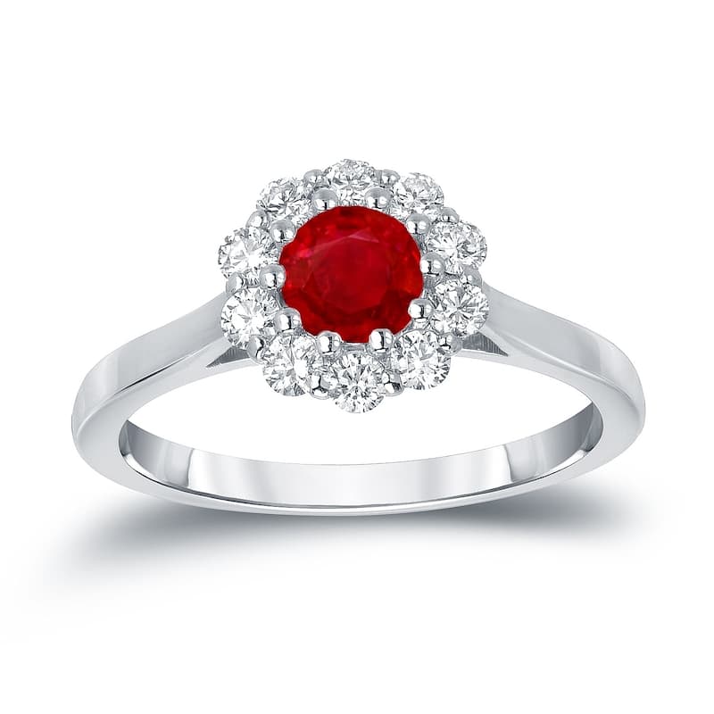 Auriya 1/2ct Red Ruby Gemstone and 1/3ctw Halo Diamond Engagement Ring 14k Gold