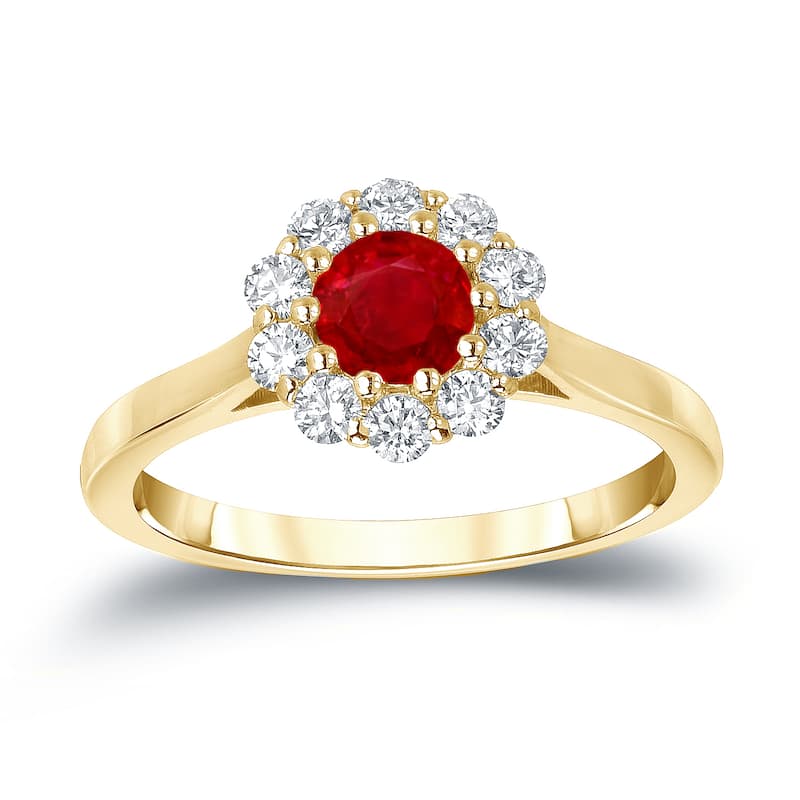 Auriya 1/2ct Red Ruby Gemstone and 1/3ctw Halo Diamond Engagement Ring 14k Gold