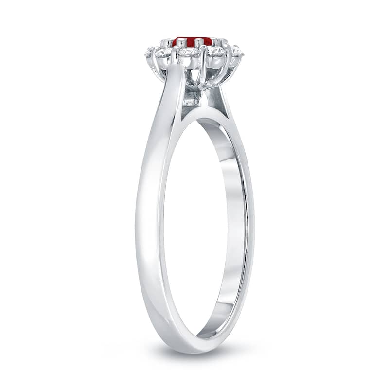 Auriya 1/2ct Red Ruby Gemstone and 1/3ctw Halo Diamond Engagement Ring 14k Gold