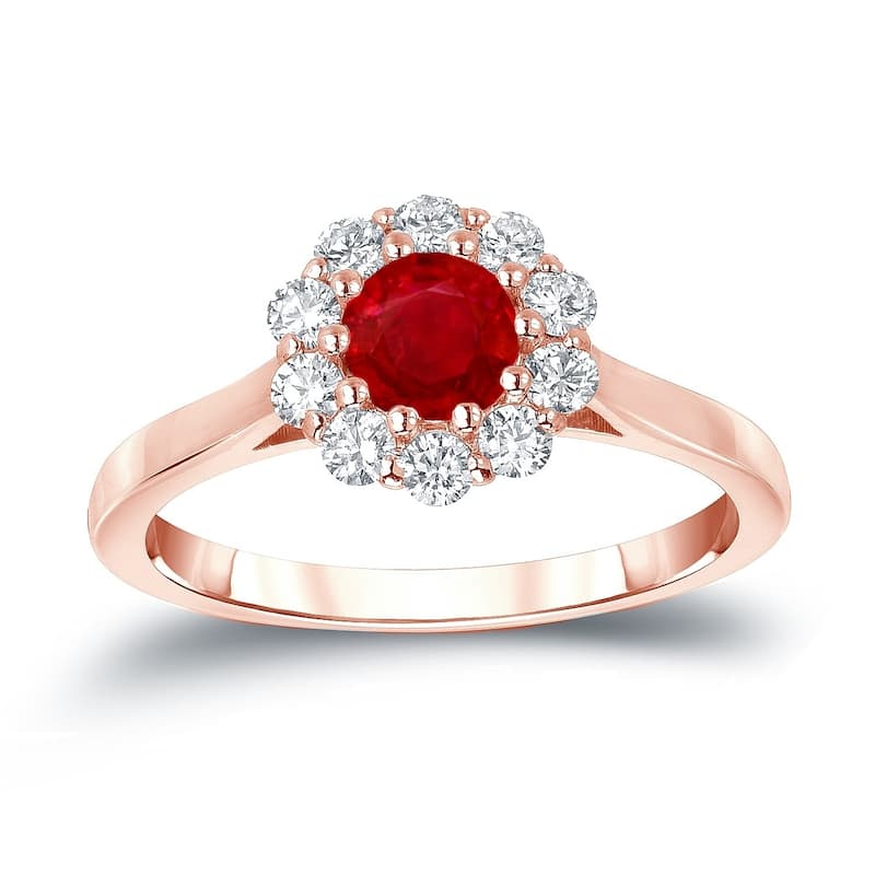 Auriya 1/2ct Red Ruby Gemstone and 1/3ctw Halo Diamond Engagement Ring 14k Gold