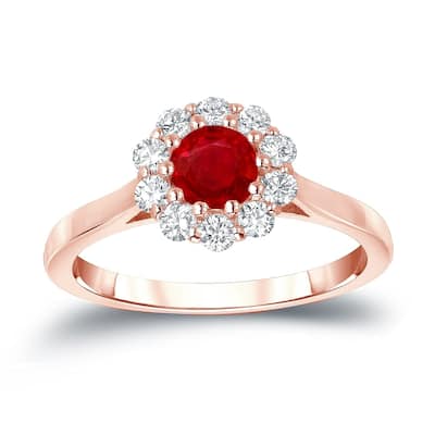 Auriya 1/2ct Red Ruby Gemstone and 1/3ctw Halo Diamond Engagement Ring 14k Gold