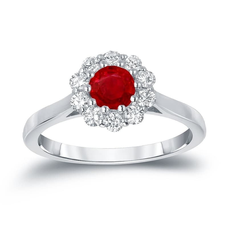 Auriya 1/2ct Red Ruby Gemstone and 1/3ctw Halo Diamond Engagement Ring 14k Gold - 4 - White