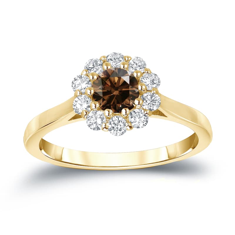 Auriya 14k Gold 3/4ctw Brown Diamond Halo Engagement Ring - Yellow - 4