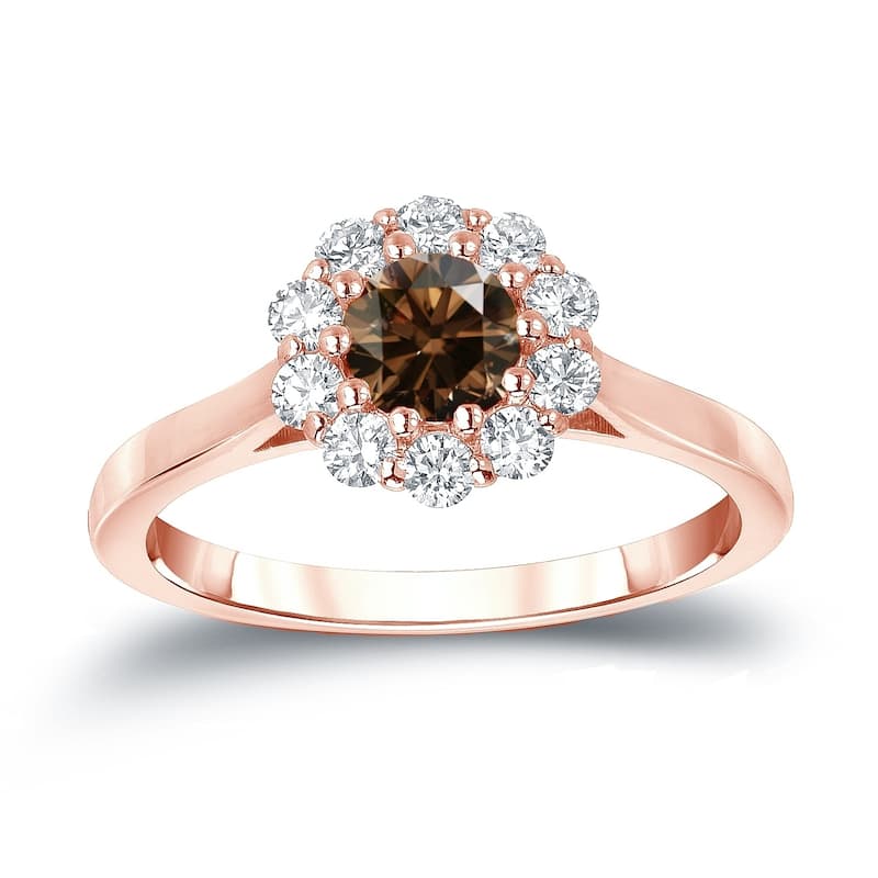 Auriya 14k Gold 3/4ctw Brown Diamond Halo Engagement Ring - Rose - 8.5