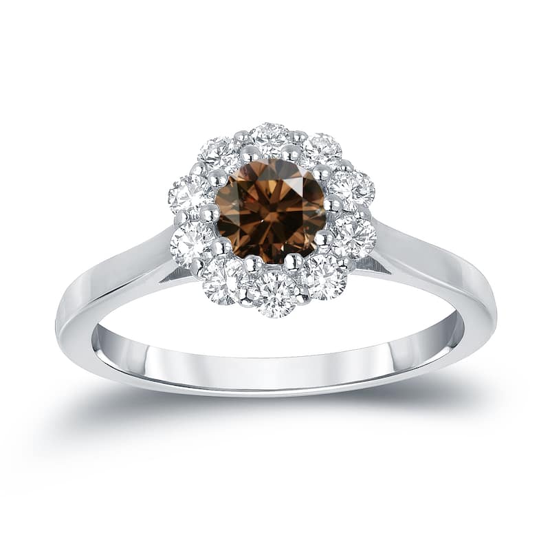 Auriya 14k Gold 3/4ctw Brown Diamond Halo Engagement Ring - White - 4