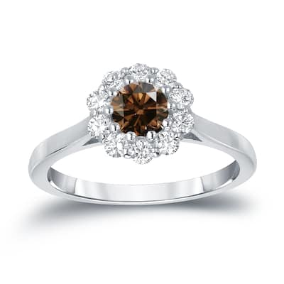 Auriya 14k Gold 3/4ctw Brown Diamond Halo Engagement Ring