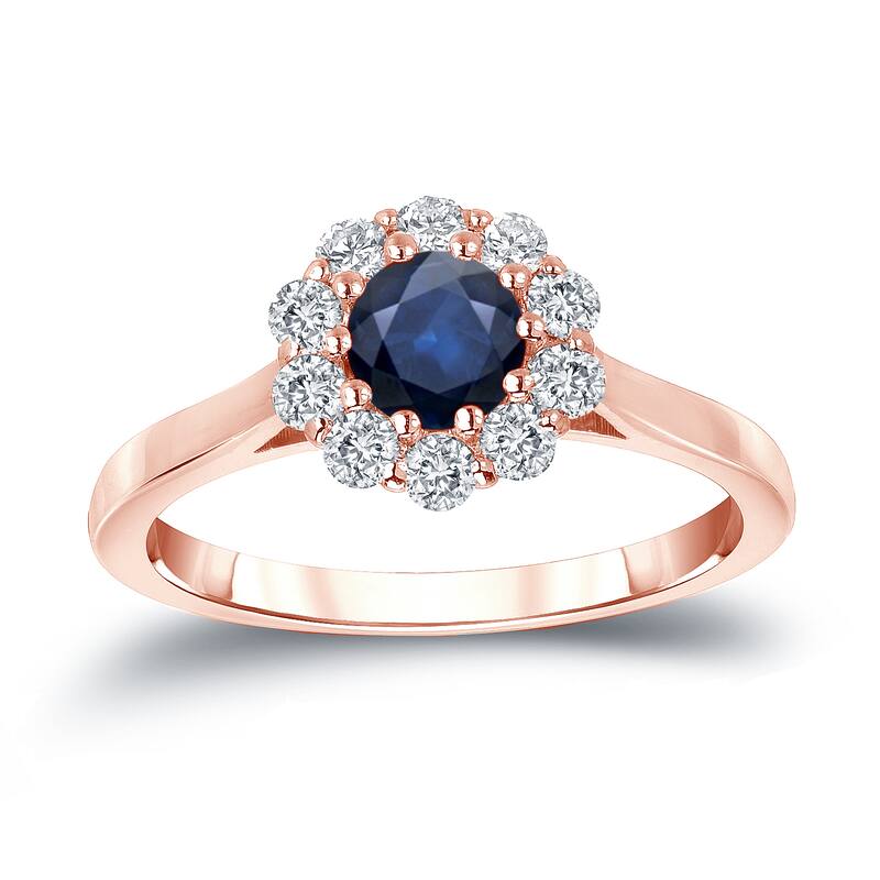 Auriya 14k Gold 1/2ct Blue Sapphire and 1/3ctw Halo Diamond Engagement Ring