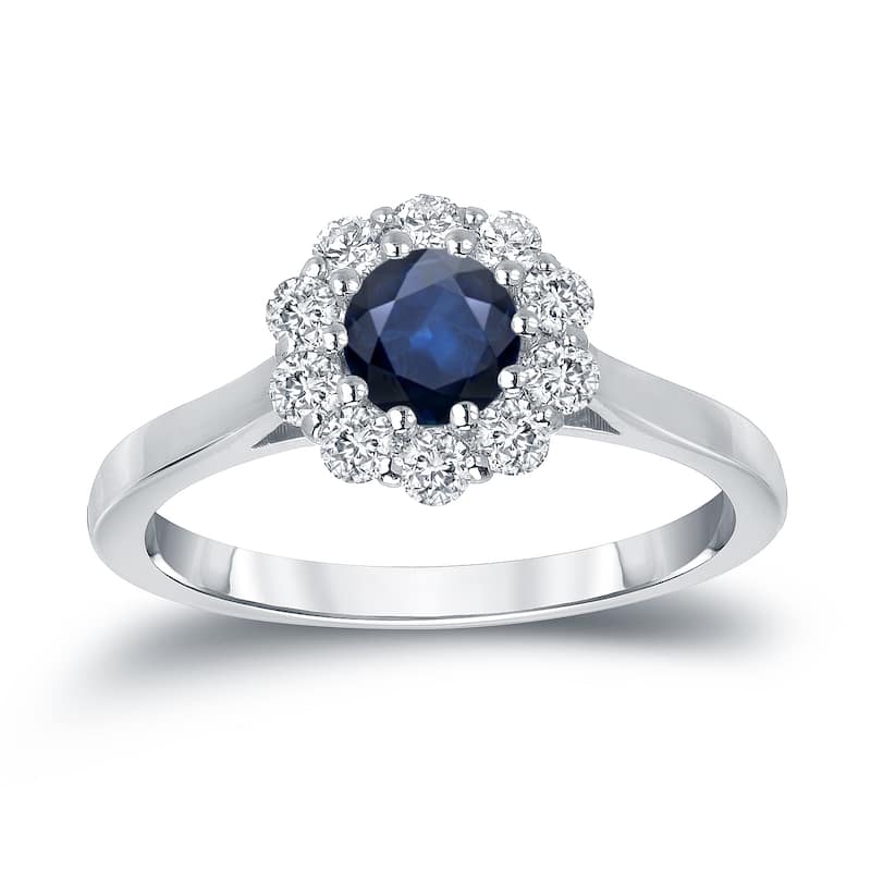 Auriya 14k Gold 1/2ct Blue Sapphire and 1/3ctw Halo Diamond Engagement Ring
