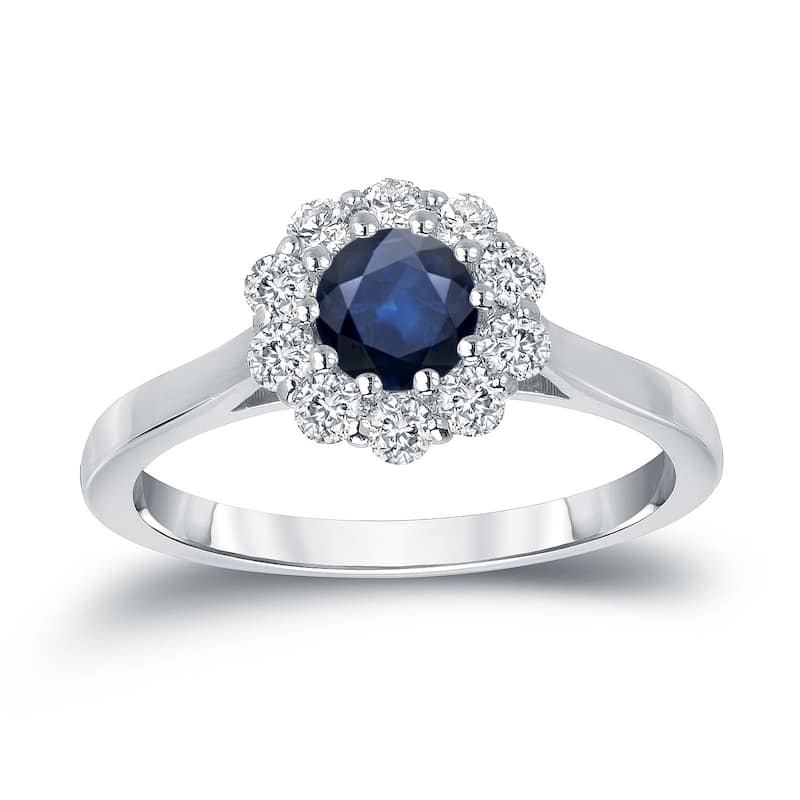 Auriya 14k Gold 1/2ct Blue Sapphire and 1/3ctw Halo Diamond Engagement Ring - 4 - White