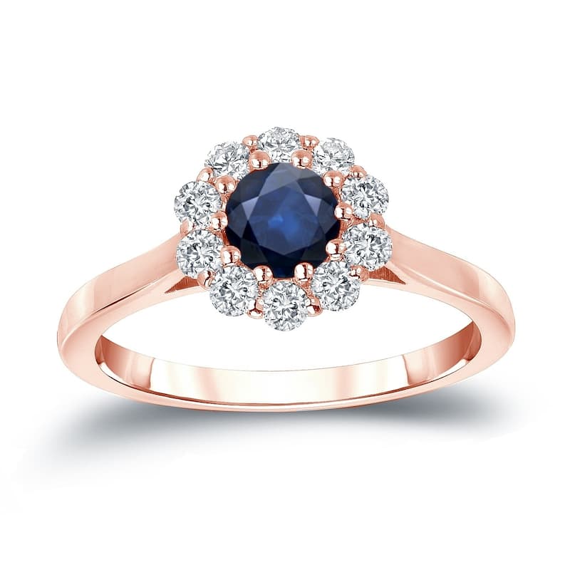 Auriya 14k Gold 1/2ct Blue Sapphire and 1/3ctw Halo Diamond Engagement Ring - 4 - Rose