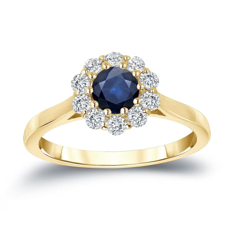 Auriya 14k Gold 1/2ct Blue Sapphire and 1/3ctw Halo Diamond Engagement Ring - 4 - Yellow