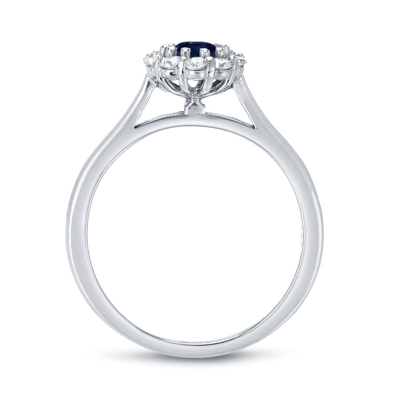 Auriya 14k Gold 1/2ct Blue Sapphire and 1/3ctw Halo Diamond Engagement Ring