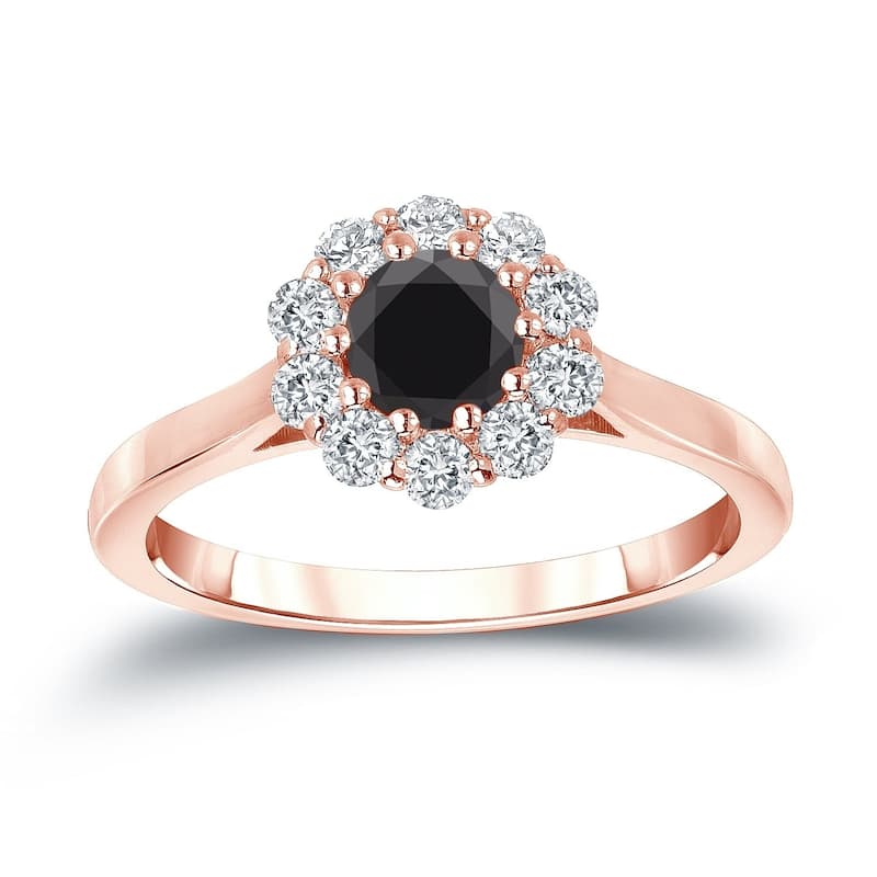 Auriya 14k Gold 3/4ctw Halo Black Diamond Engagement Ring - 4 - Rose