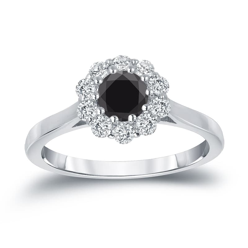 Auriya 14k Gold 3/4ctw Halo Black Diamond Engagement Ring - 5 - White