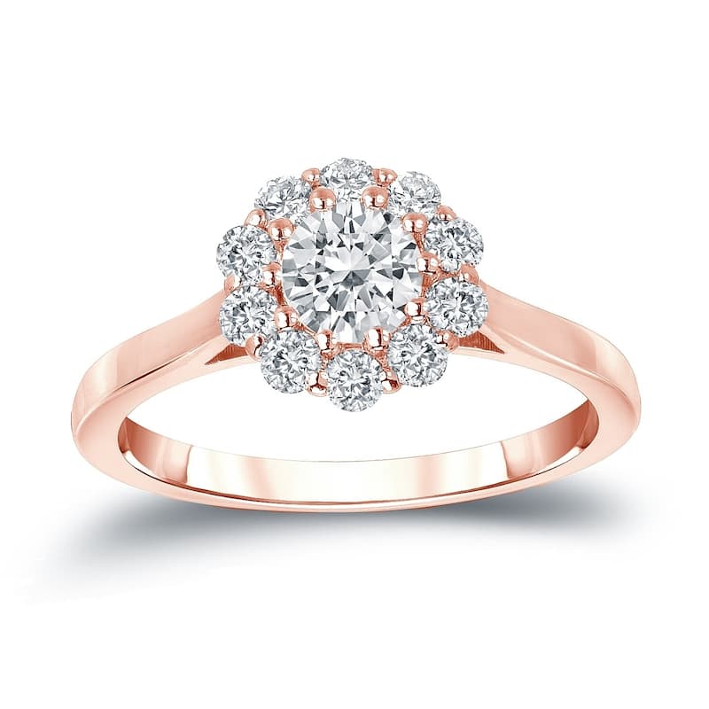 Auriya 14k Gold 3/4cttw Halo Diamond Engagement Ring (H-I, I1-I2) - 4 - Rose