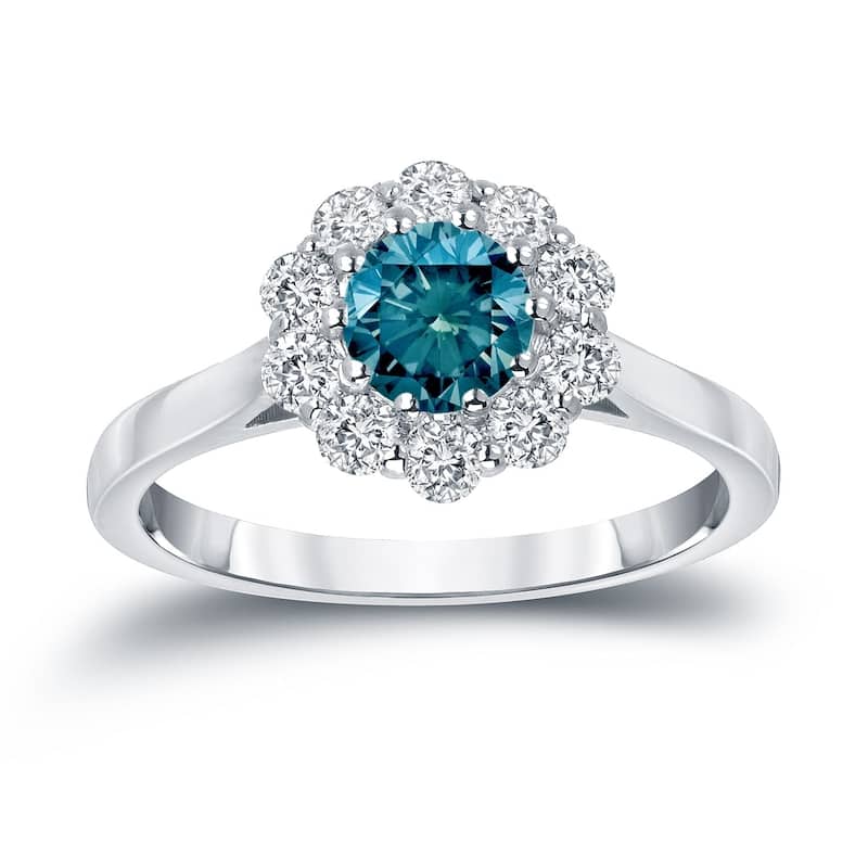 Auriya Round Halo Blue Diamond Engagement Ring 1 carat TDW 14K Gold (H-I, I1-I2) - 4 - White