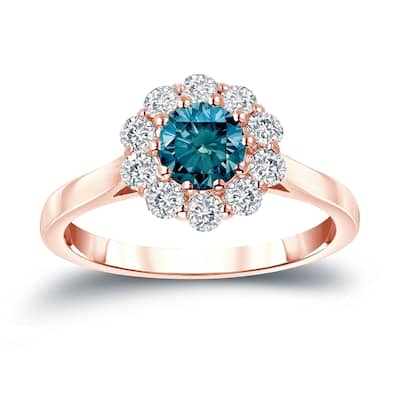 Auriya Round Halo Blue Diamond Engagement Ring 1 carat TDW 14K Gold (H-I, I1-I2)