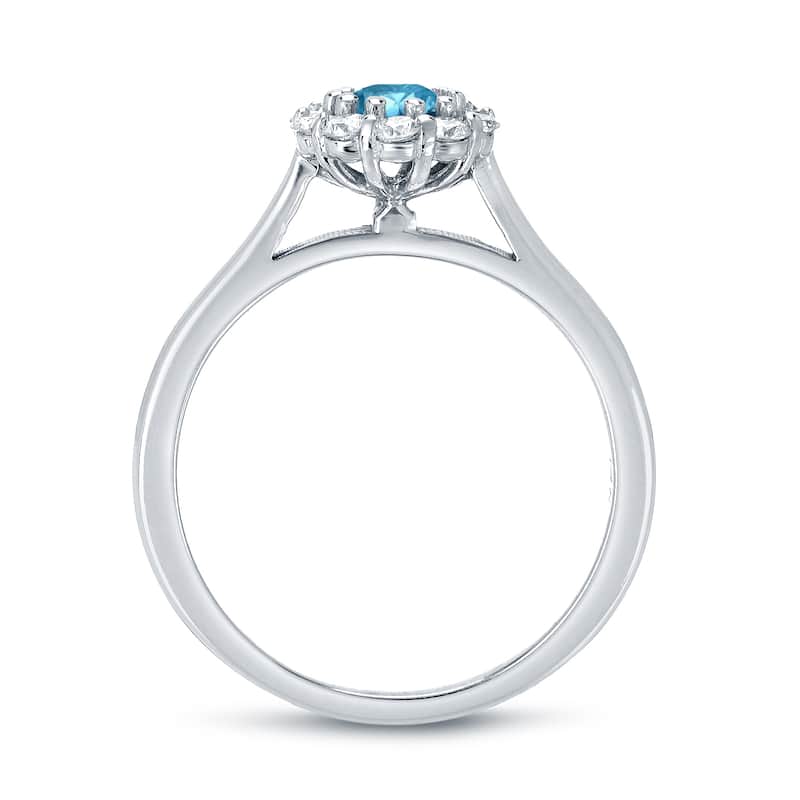 Auriya Round Halo Blue Diamond Engagement Ring 1 carat TDW 14K Gold (H-I, I1-I2)