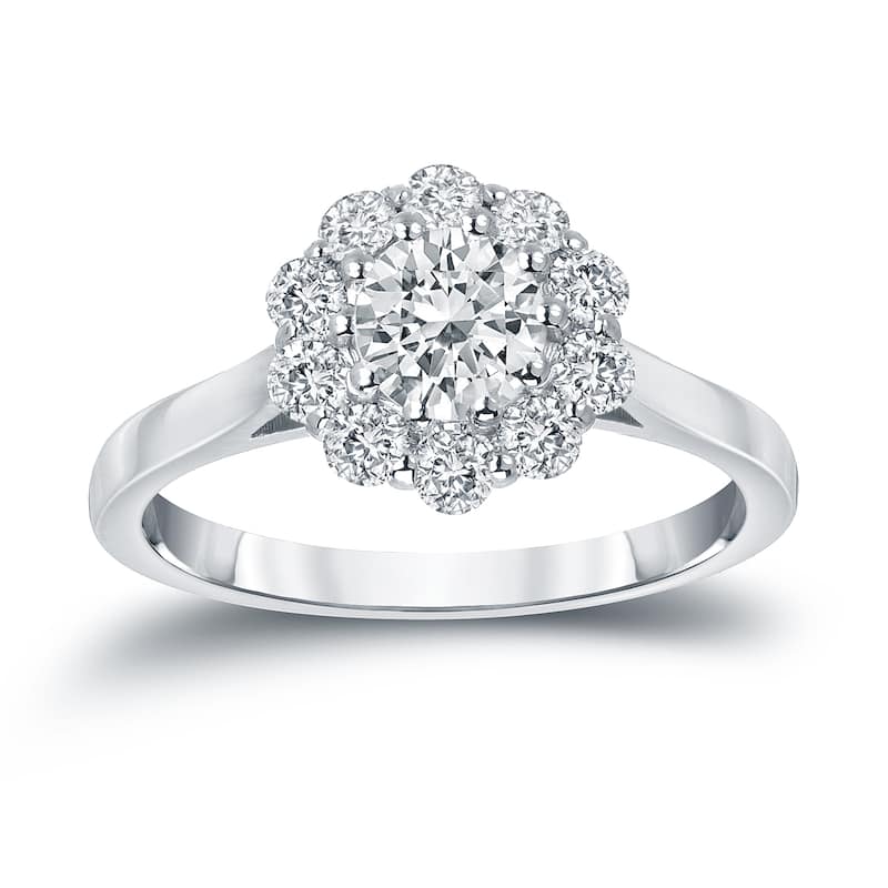 Auriya 14k Gold 1 carat TW Halo Diamond Engagement Ring - 4 - White