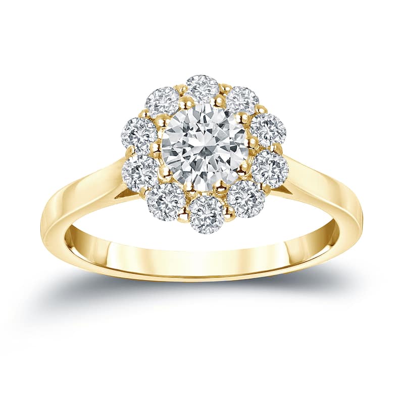 Auriya 14k Gold 1 carat TW Halo Diamond Engagement Ring - 4 - Yellow