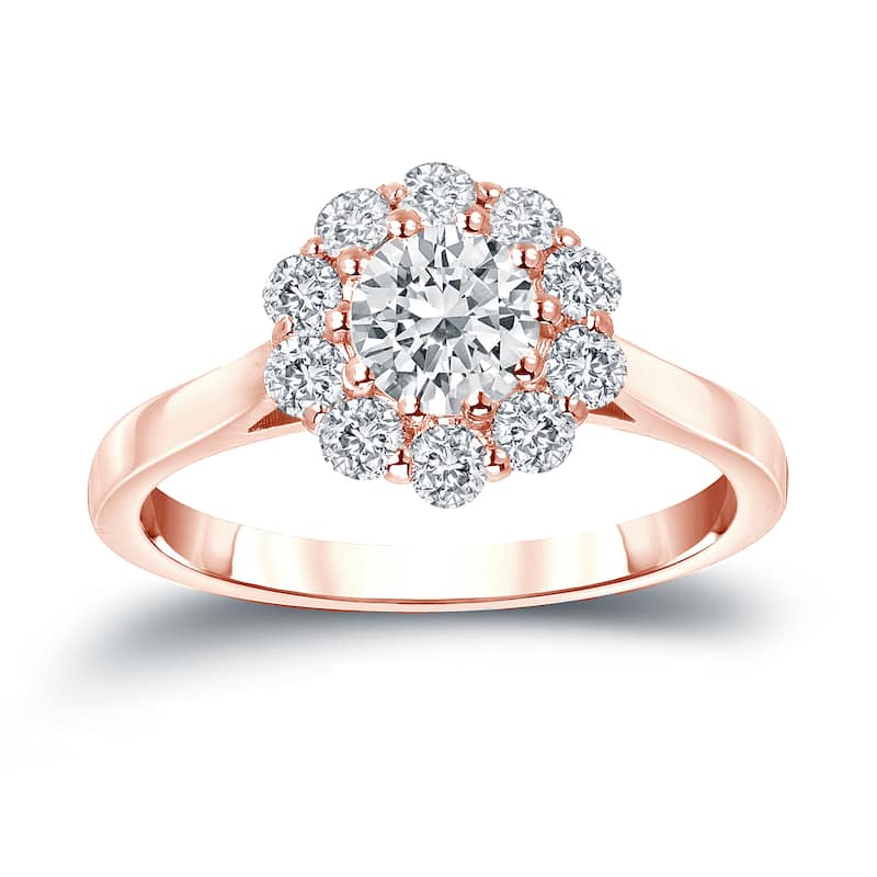 Auriya 14k Gold 1 carat TW Halo Diamond Engagement Ring - 4 - Rose