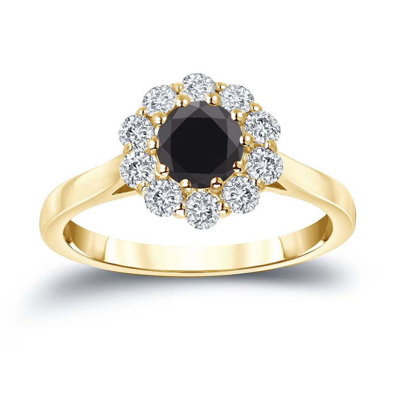 Auriya 14k Gold 1 carat TW Halo Black Diamond Engagement Ring - 4 - Yellow