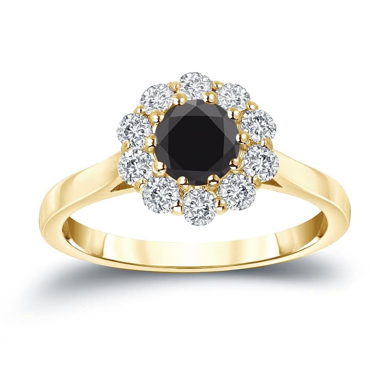 Auriya 14k Gold 1 carat TW Halo Black Diamond Engagement Ring - 10 - Yellow