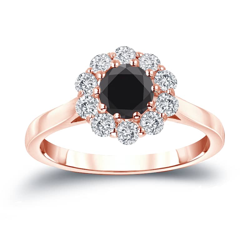 Auriya 14k Gold 1 carat TW Halo Black Diamond Engagement Ring - 4 - Rose