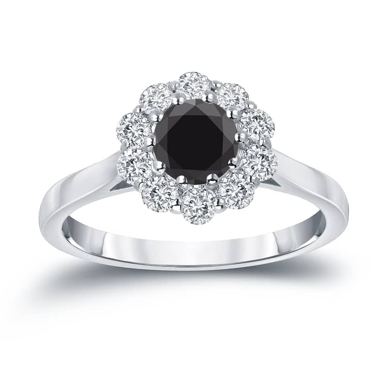 Auriya 14k Gold 1 carat TW Halo Black Diamond Engagement Ring - 10 - White