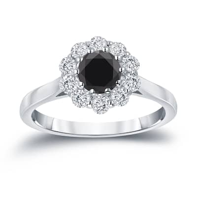 Auriya 14k Gold 1 carat TW Halo Black Diamond Engagement Ring
