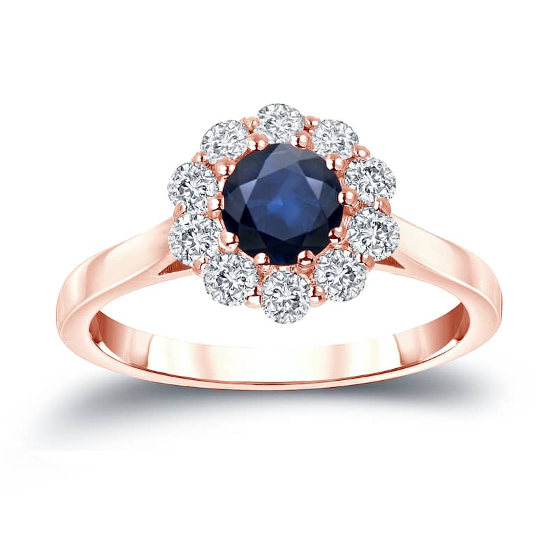 Auriya Round 3/5ct Blue Sapphire and 1/2ct TDW Halo Diamond Engagement Ring 14k Gold (H-I, I1-I2)